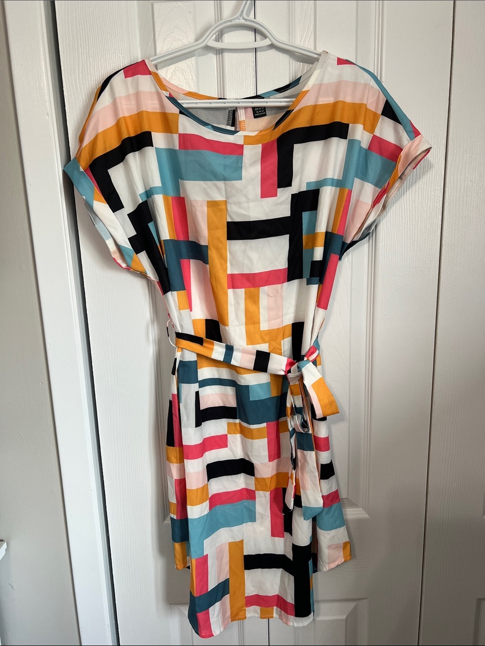 SHEIN Multicolor Geometric Belted Shift Dress - XL